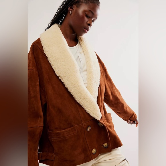 Free People We The Free Bandana Shearling Jacket NWOT Sz M - Picture 4 of 16